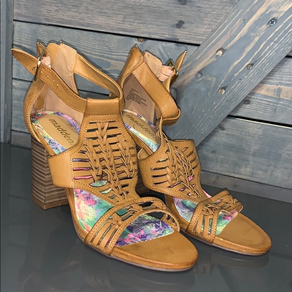 Madden Girl Tan Strappy Sandal Heels